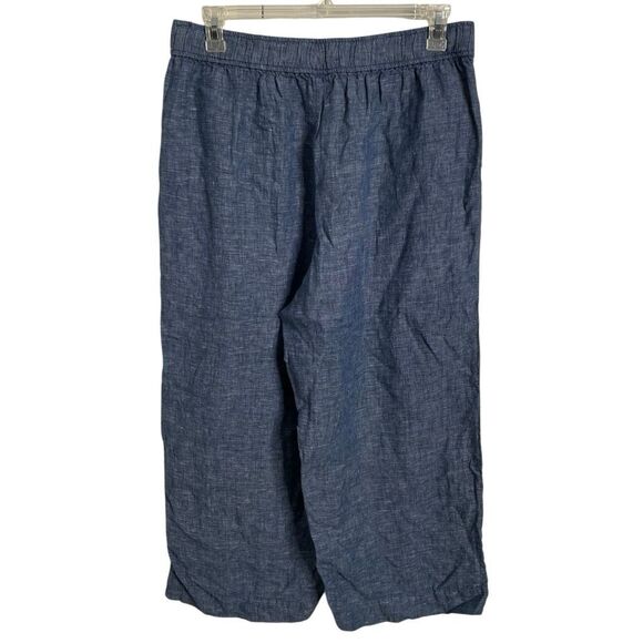 Sigrid Olsen Womens Linen Wide Leg Cropped Pant XL Blue Crosshatch Pattern Flowy - Picture 2 of 4